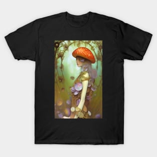 Fantastical Girl with Fabulous Fungi and Magical Mushrooms T-Shirt